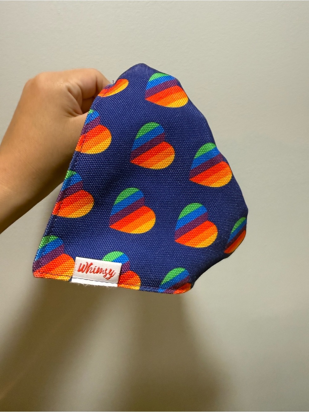 Doghaus Whimsy Dog Bandana Collar Reversible Rainbow Hearts or Blue Medium